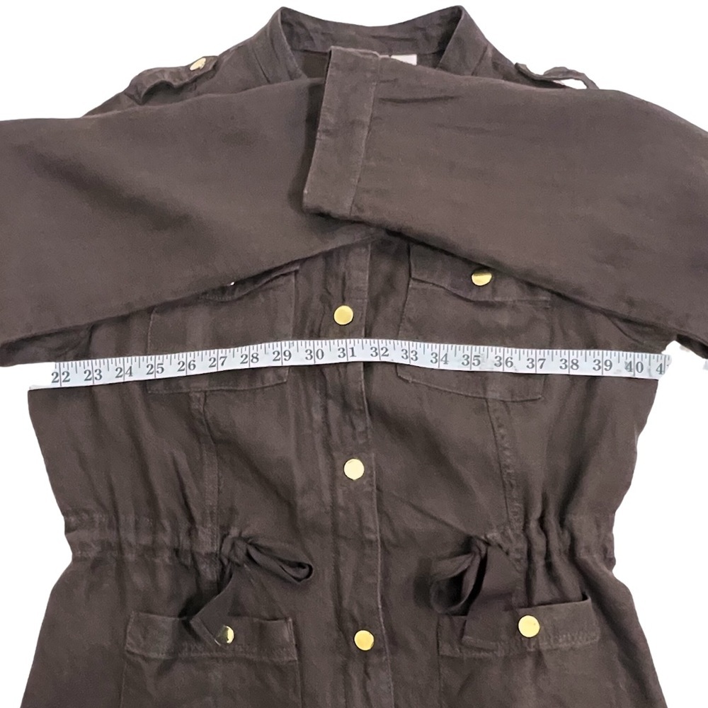 Chico’s Linen Utility Jacket Lightweight Dark Brown Gold 8 M Medium 570201889 - Picture 11 of 16